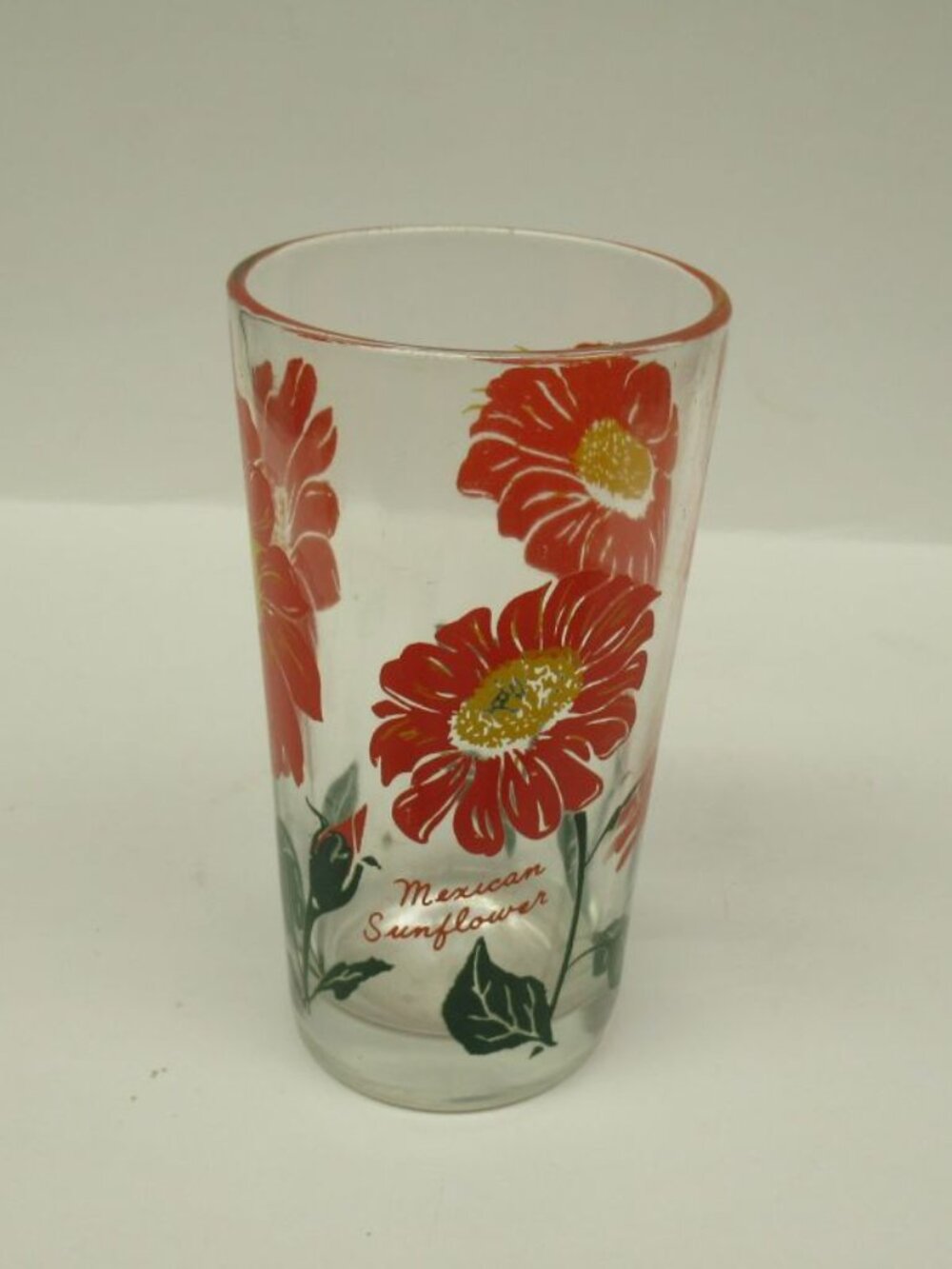 Boscul Vintage Red Yellow MEXICAN SUNFLOWER 5 Inch Peanut Butter Water Glass